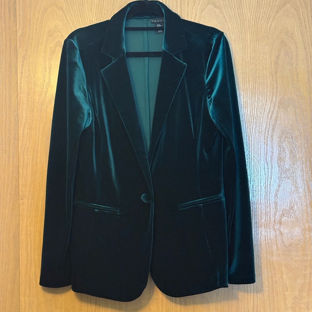 Tahari Emerald Green Stretch Velvet Single-Button Blazer-M